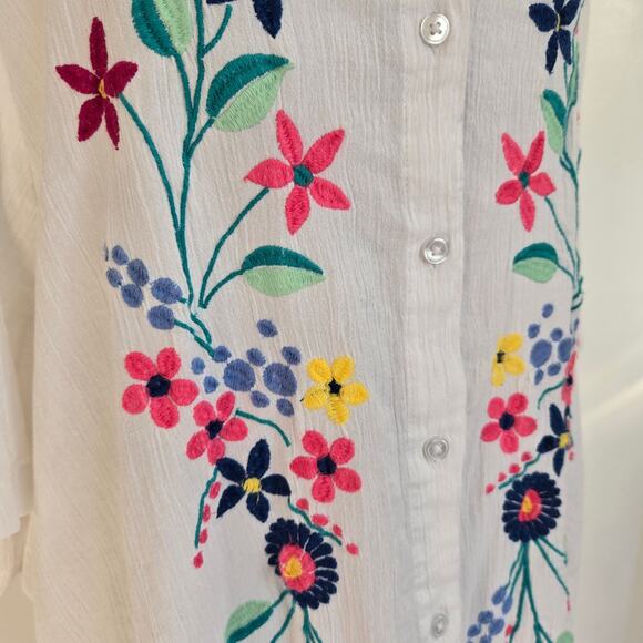 Woman Within Plus Size Embroidered Gauze Shirt Floral White Beach Summer 3X - Picture 8 of 14